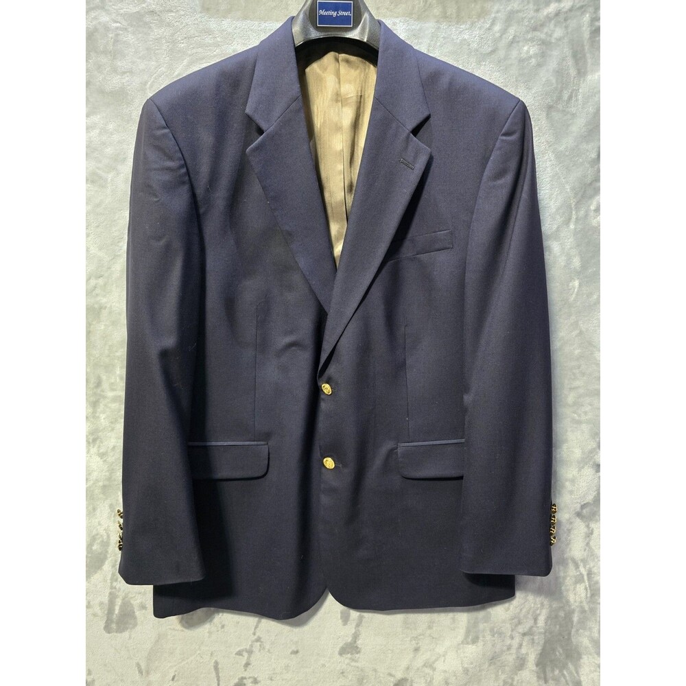 Meeting Street Mens Suit Jacket 44R Navy 100% Wool Gold Buttons EUC